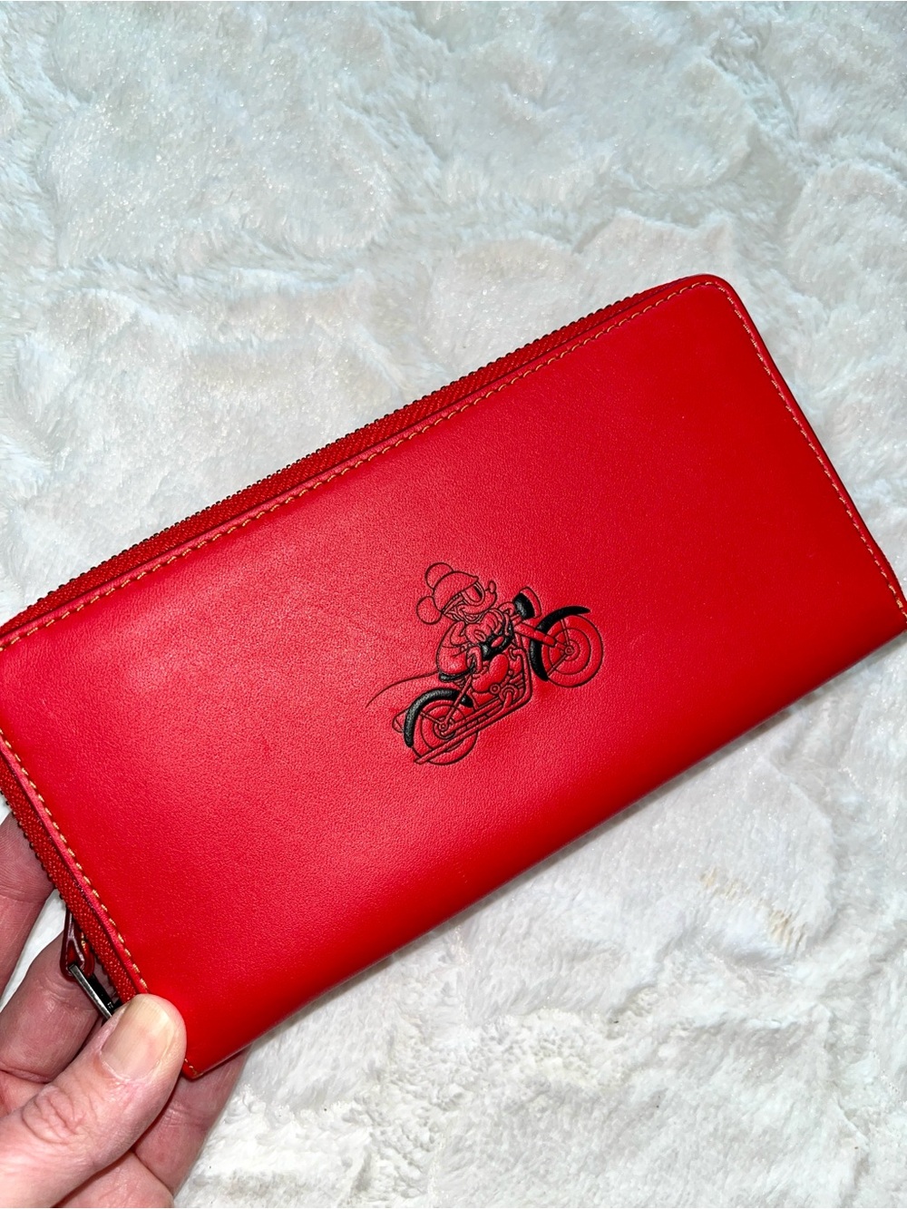 COACH x Disney Ltd Ed Bright Red Mickey Mouse Motorcycle Leather Zippy Wallet
